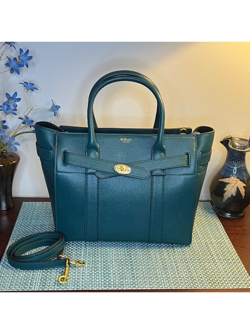 NWOT Mulberry Green Classic Grain Leather Small Zipped Bayswater Tote Bag